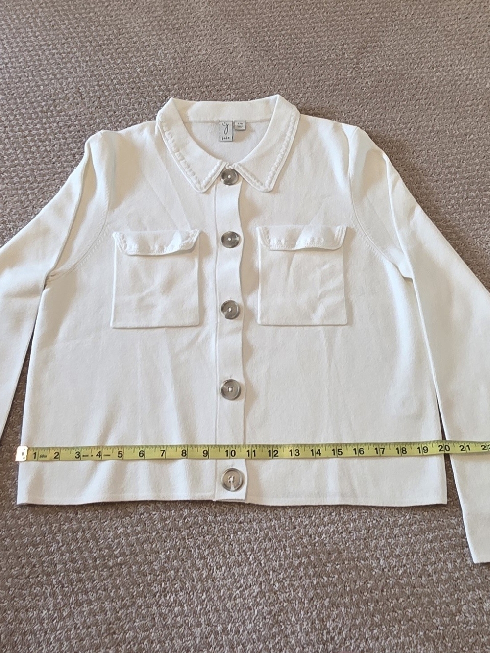 Joie Cream Scoop-Neck Button Front Sweater Jacket
